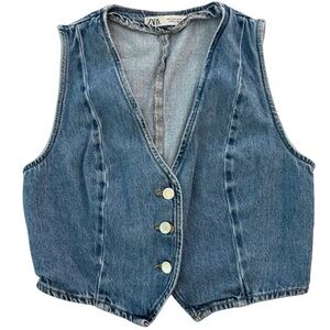 Zara Women's Light Blue Denim Vest Size S Western